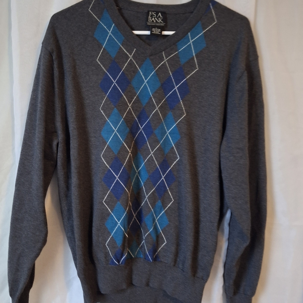 Men's Brand Jos A Bank Gray and Blue Argyle Sweater